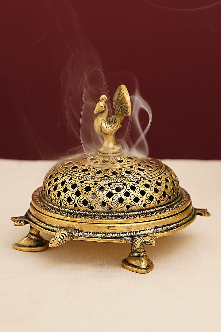 Gold Brass Peacock Incense Holder by DecorTwist