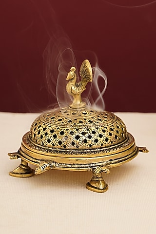 Gold Brass Peacock Incense Holder by DecorTwist