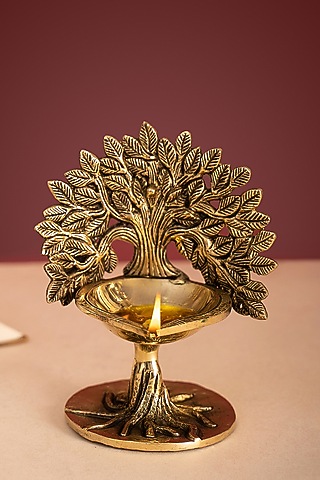 Gold Brass Kalpavriksha Diya by DecorTwist
