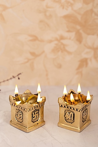 Gold Brass Handcrafted Tulsi Diya Set by DecorTwist
