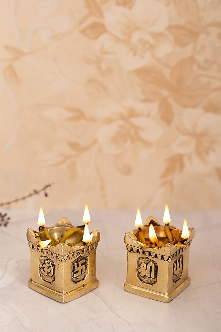 Gold Brass Handcrafted Tulsi Diya Set by DecorTwist at Pernia's Pop Up Shop