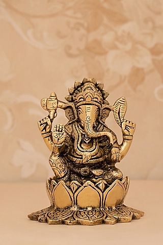 Gold Brass Handcrafted Lord Ganesha Idol by DecorTwist