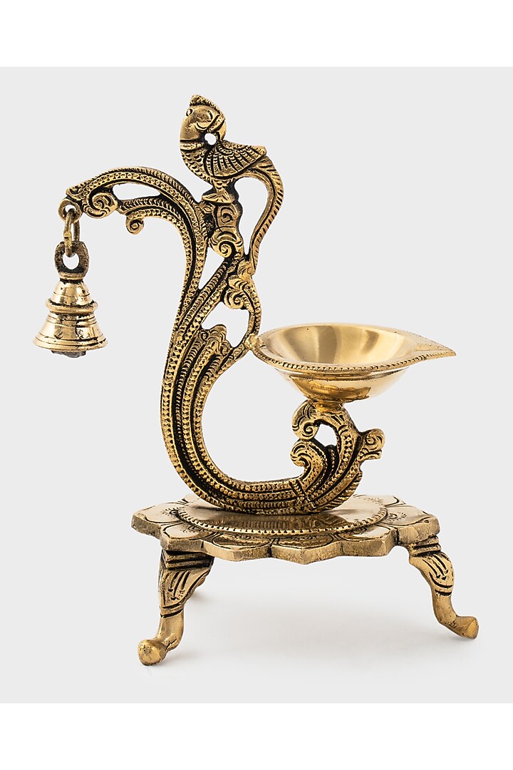 Gold Brass Peacock Diya by DecorTwist at Pernia's Pop Up Shop