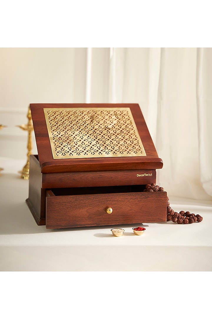 Brown Mango Wood Handcrafted Holy Book Stand by DecorTwist at Pernia's Pop Up Shop