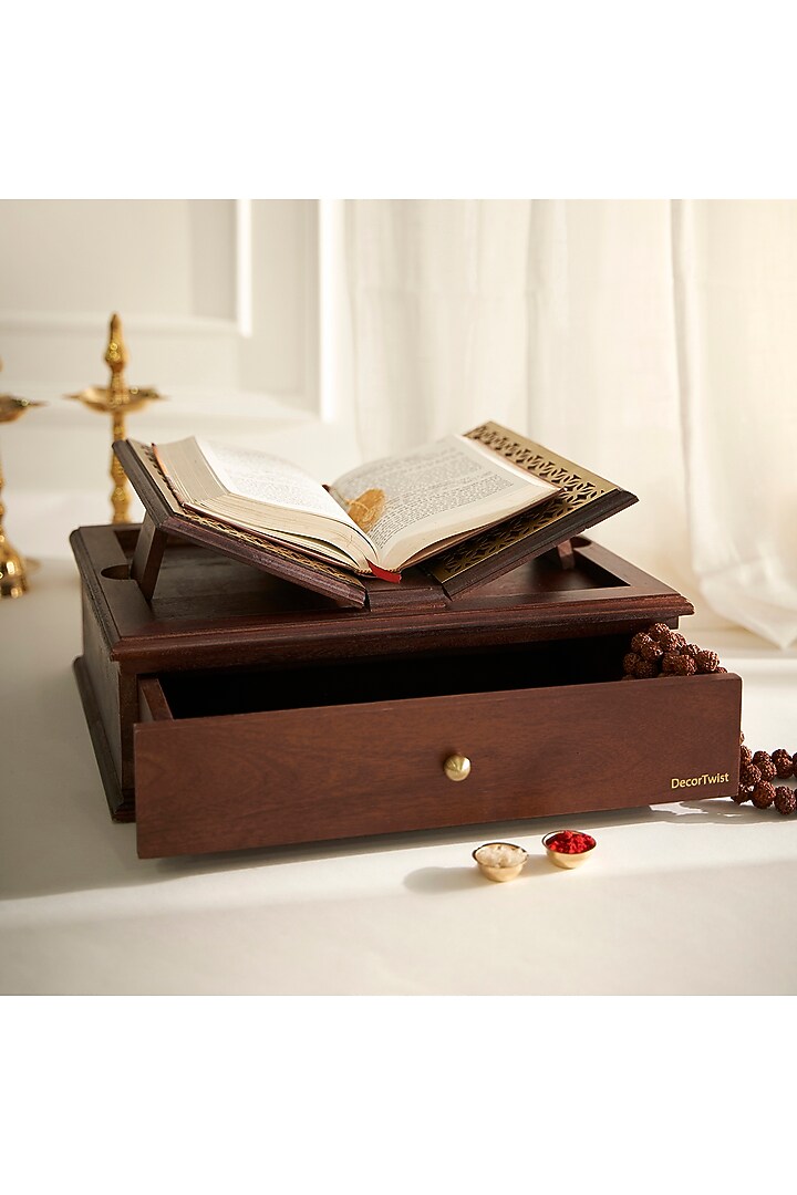 Brown Mango Wood Handcrafted Holy Book Stand by DecorTwist at Pernia's Pop Up Shop