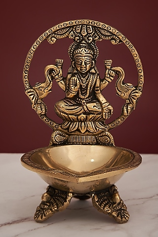 Golden Brass Laxmi Diya With Stand by DecorTwist