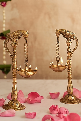 Golden Brass Hanging Diya Set by DecorTwist