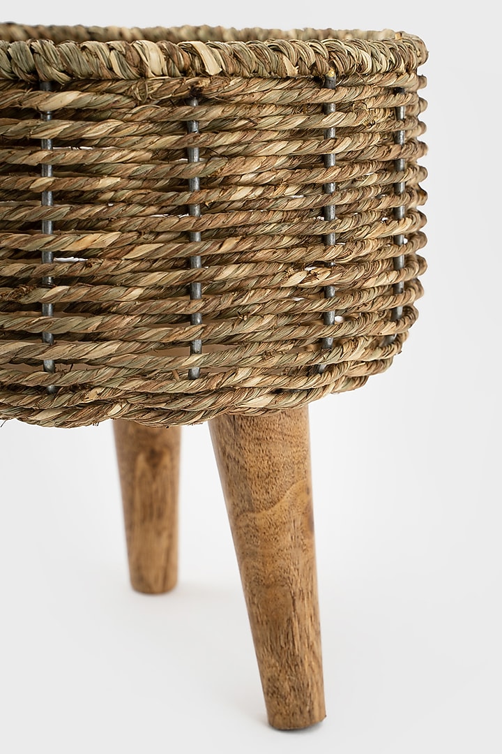Brown Natural Seagrass & Wood Handmade Woven Planter Set by DecorTwist at Pernia's Pop Up Shop