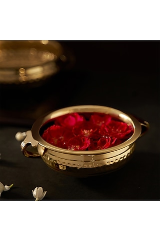 Golden Brass Hammered Urli Bowl by DecorTwist