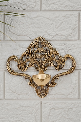 Golden Brass Wall Diya by DecorTwist