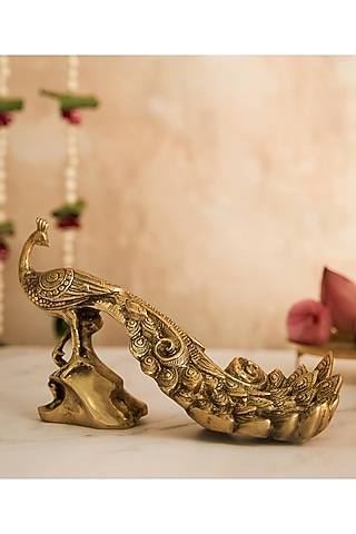 Gold Brass Peacock Showpiece by DecorTwist