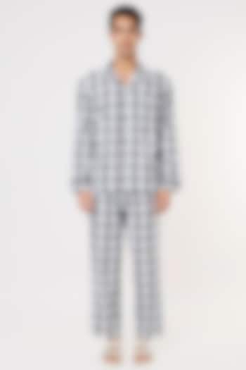 Dark Blue Striped Pyjama Pant Set by Dusk Attire