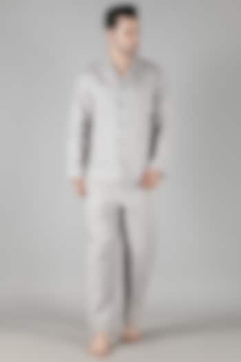 Grey Cotton Printed Pyjama Pant Set by Dusk Attire