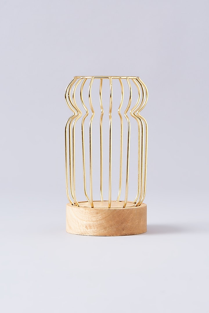 Gold Metal & Wood Hurricane Candle Stand by Dune Homes