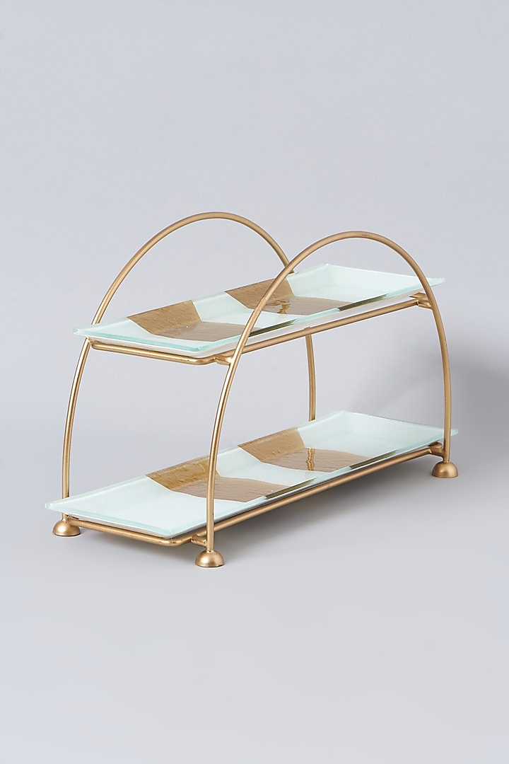 White & Gold Glass Two-Tiered Platter by Dune Homes at Pernia's Pop Up Shop