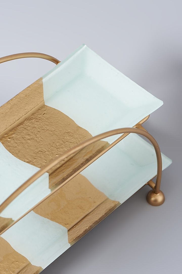 White & Gold Glass Two-Tiered Platter by Dune Homes at Pernia's Pop Up Shop