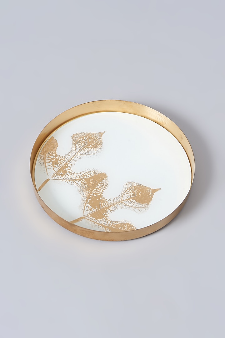 Gold Glass & Metal Leaf Printed Tray by Dune Homes