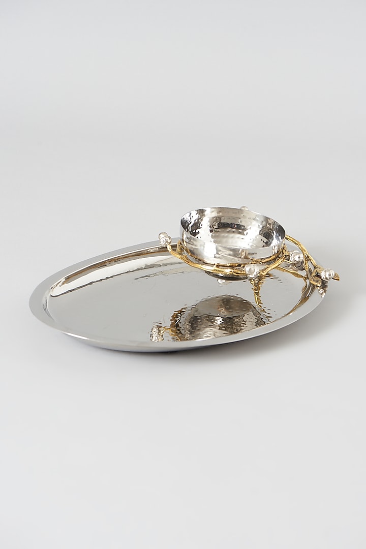 Silver & Gold Stainless Steel Platter With Bowl by Dune Homes