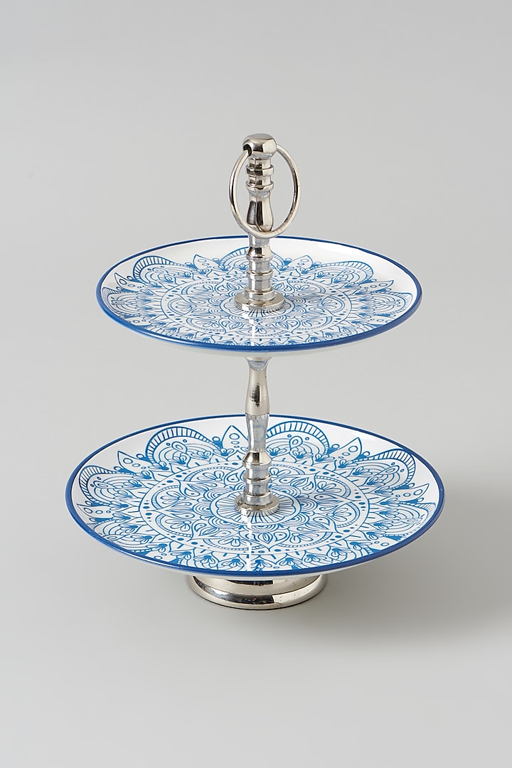 Silver & White Ceramic Two Tier Cake Stand by Dune Homes