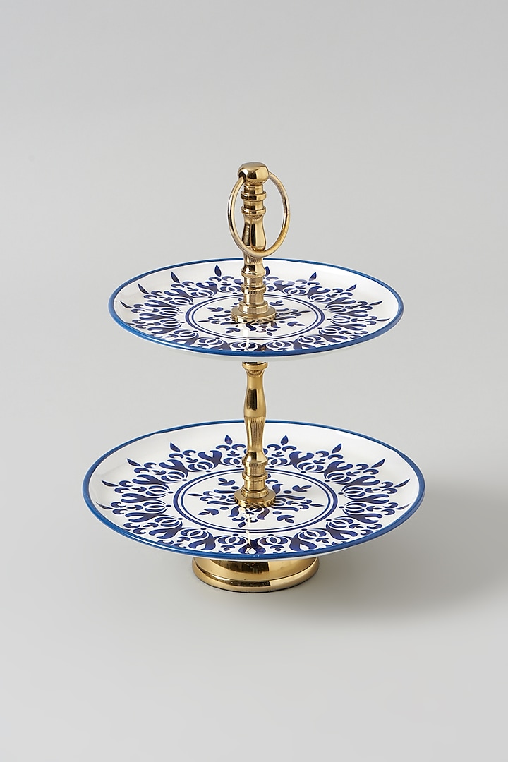 Gold & White Ceramic Two Tier Cake Stand by Dune Homes