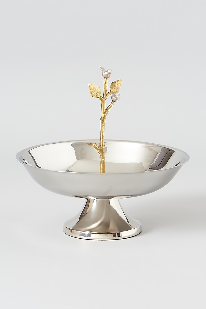Silver & Gold Stainless Steel Bowl With Stand by Dune Homes