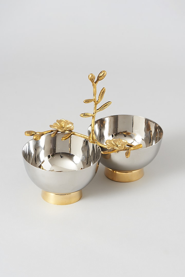 Silver & Gold Stainless Steel Serving Bowl With Stand by Dune Homes