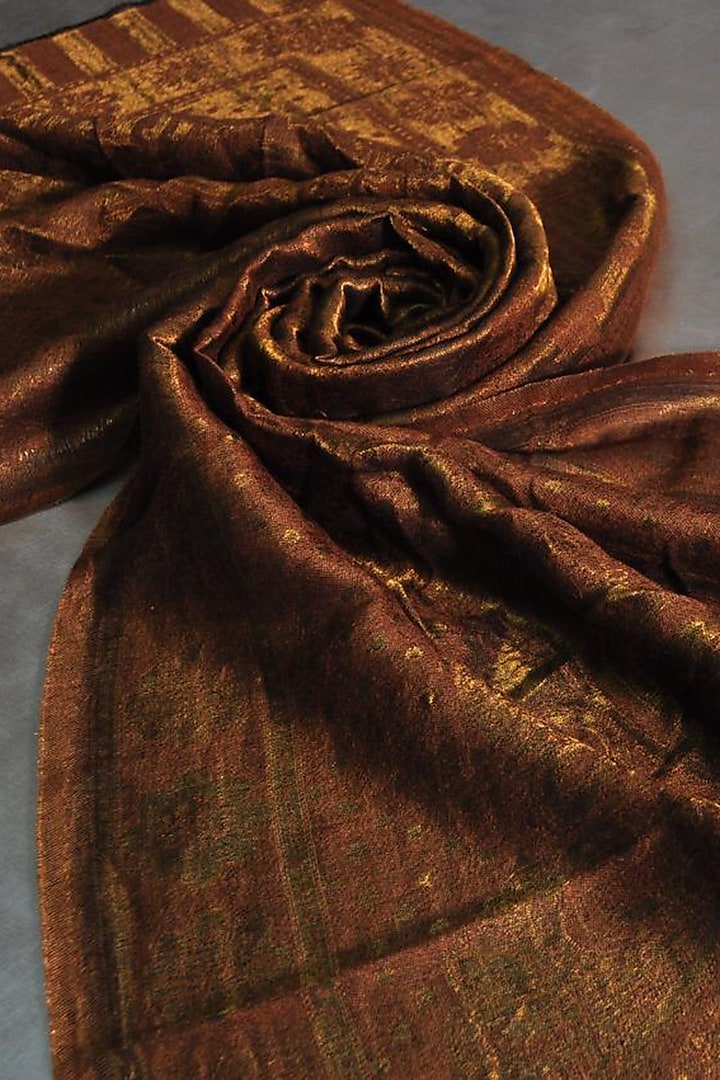 Copper Zari Embroidered Wool Stole by Dusala