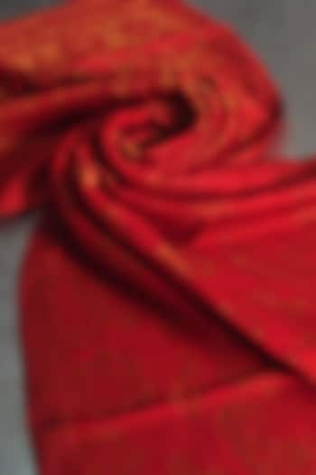 Red Zari Embroidered Wool Stole by Dusala