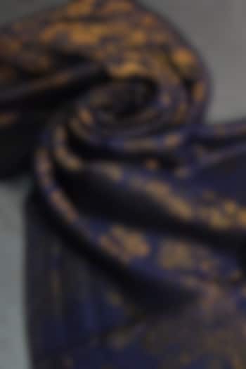 Navy Blue Zari Embroidered Wool Stole by DUSALA  ACCESSORIES at Pernia's Pop Up Shop