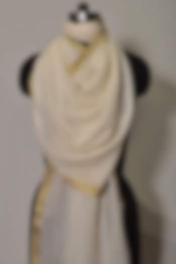 White Zari Embroidered Wool Stole by DUSALA  ACCESSORIES