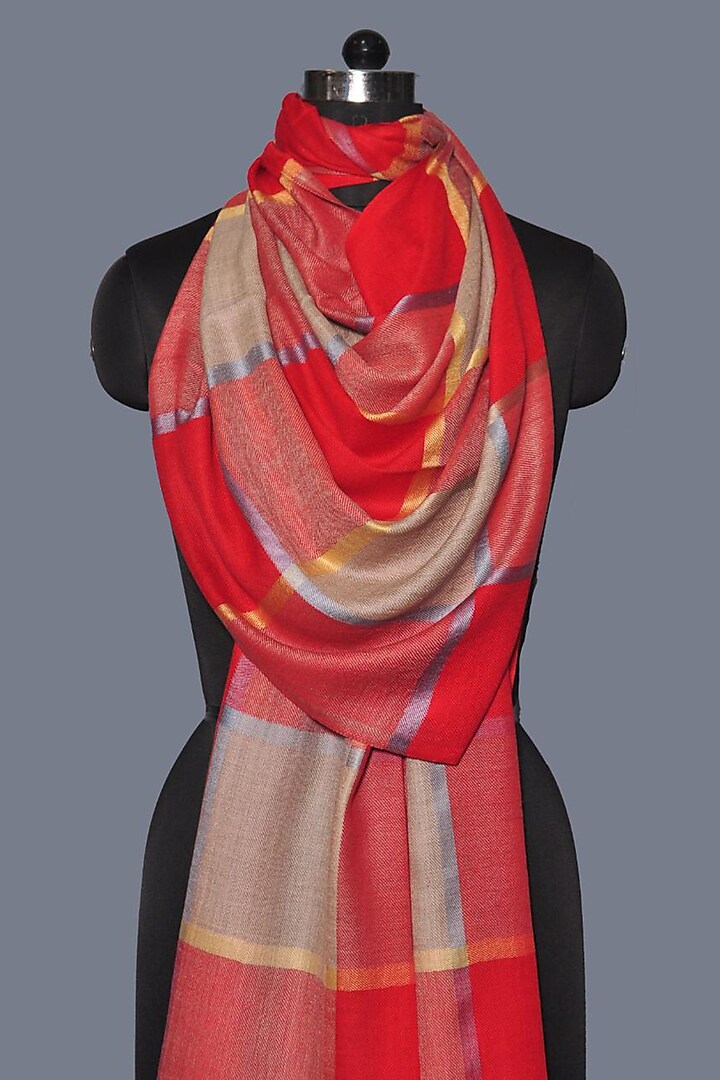 Red Printed Wool Stole by Dusala