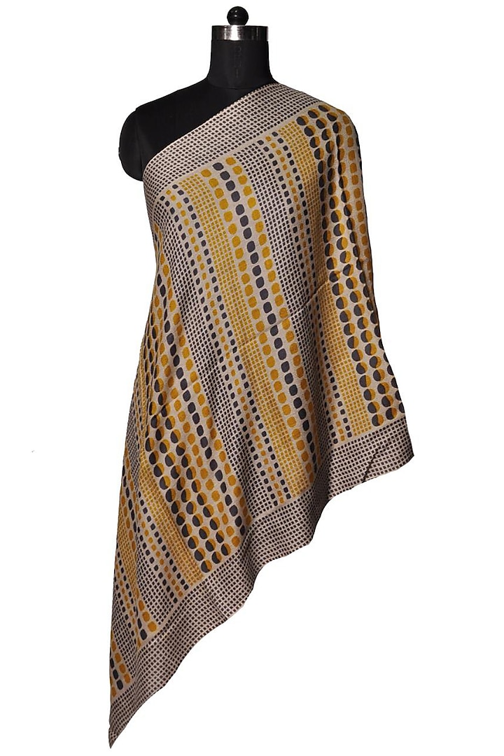 Mustard & Blue Wool Printed Stole by DUSALA  ACCESSORIES