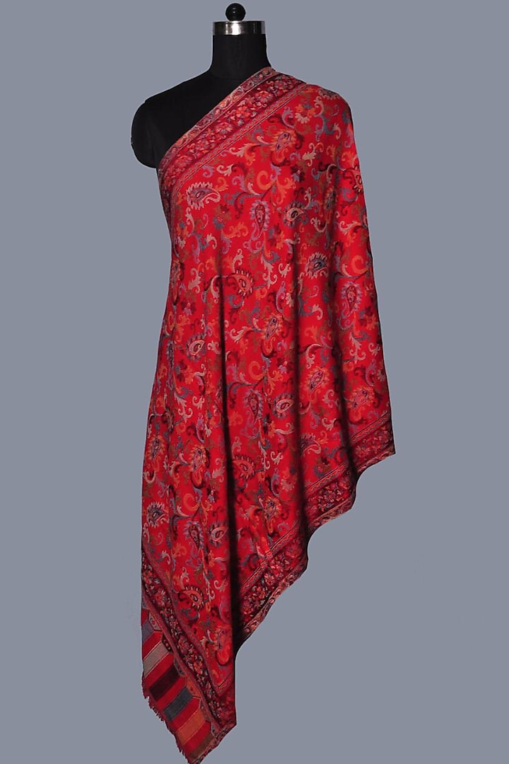Red Kani Stole by DUSALA  ACCESSORIES
