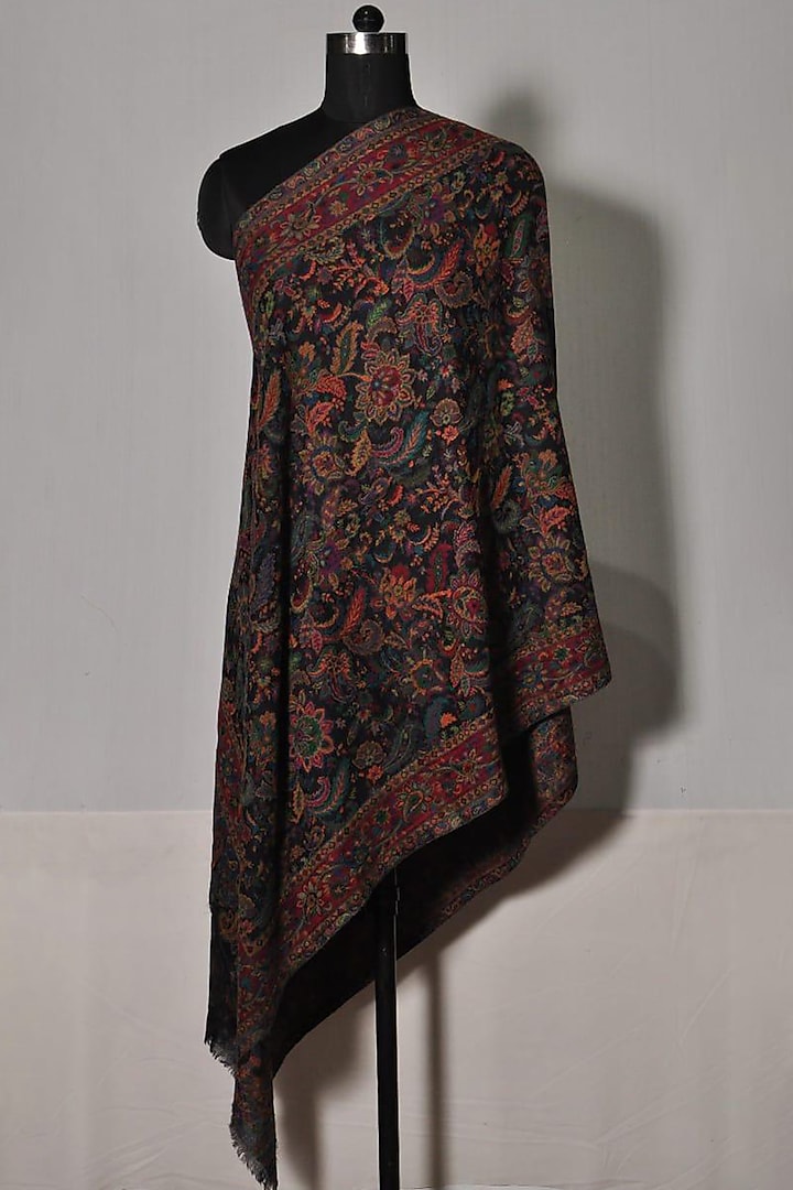 Black Kani & Fine Wool Stole by DUSALA  ACCESSORIES