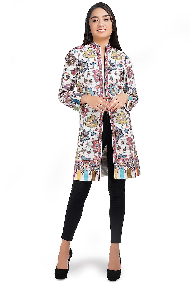 White Paisley Printed Coat by Dusala