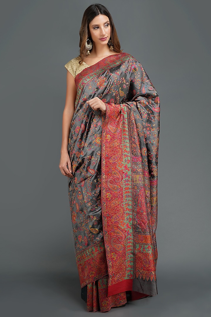 Grey Pashmina Silk Party Wear Saree by DUSALA  ACCESSORIES at Pernia's Pop Up Shop