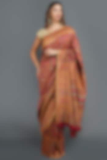 Cadmium Red Pashmina Silk Saree by Dusala
