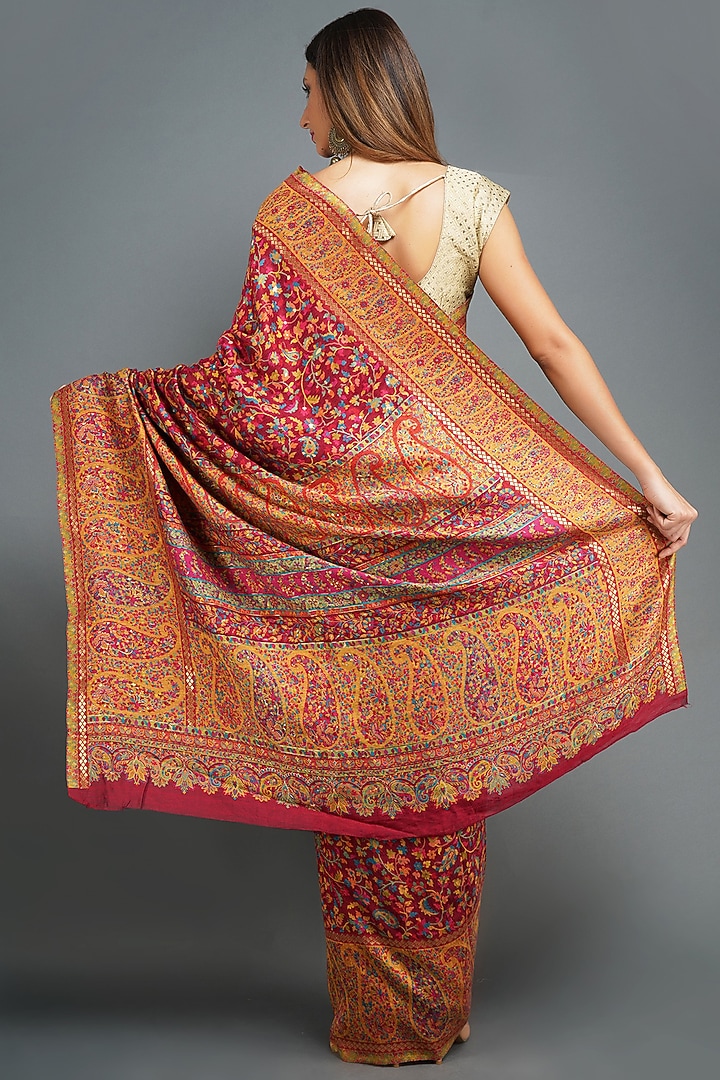 Cadmium Red Pashmina Silk Party Wear Saree by DUSALA ACCESSORIES at Pernia's Pop Up Shop