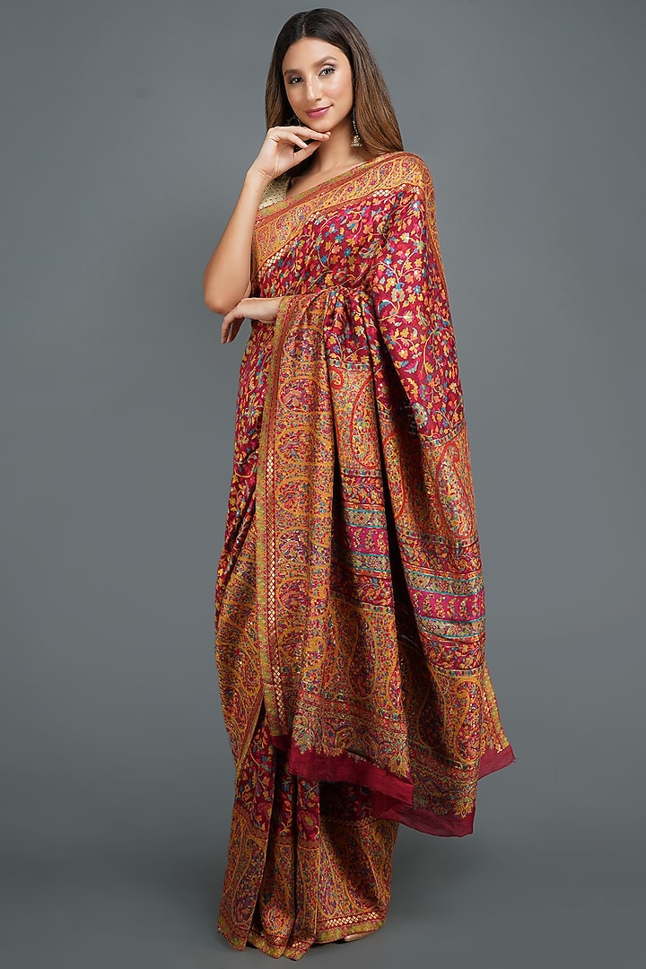 Cadmium Red Pashmina Silk Party Wear Saree by DUSALA ACCESSORIES at Pernia's Pop Up Shop