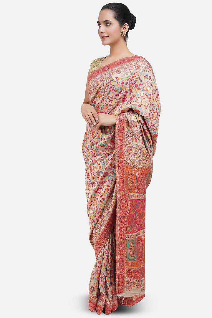 Peach Pashmina Silk Party Wear Saree by DUSALA  ACCESSORIES at Pernia's Pop Up Shop