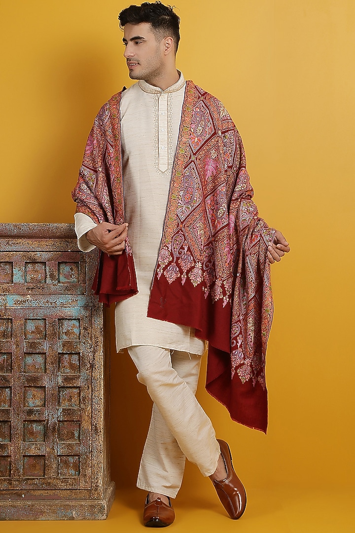 Maroon Pashmina Handwoven Shawl by Dusala Men at Pernia's Pop Up Shop