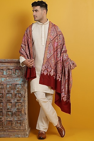 Maroon Pashmina Handwoven Shawl by Dusala Men