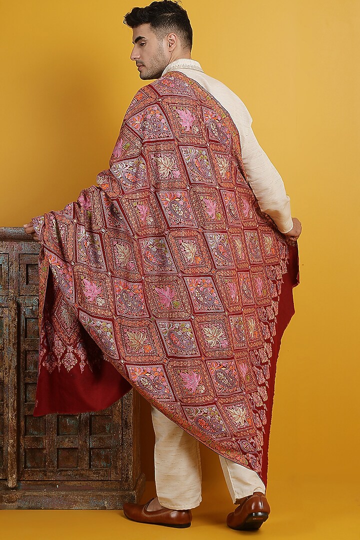 Maroon Pashmina Handwoven Shawl by Dusala Men at Pernia's Pop Up Shop