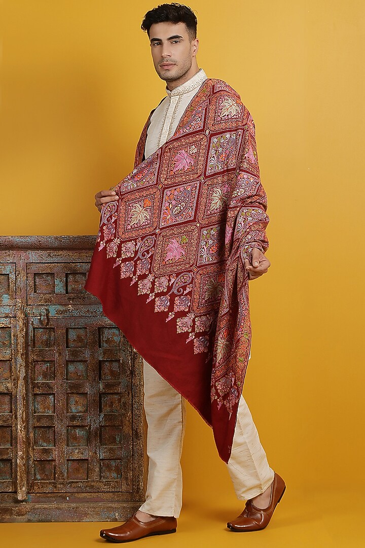 Maroon Pashmina Handwoven Shawl by Dusala Men at Pernia's Pop Up Shop
