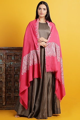 Pink Embroidered Handwoven Shawl by DUSALA  ACCESSORIES