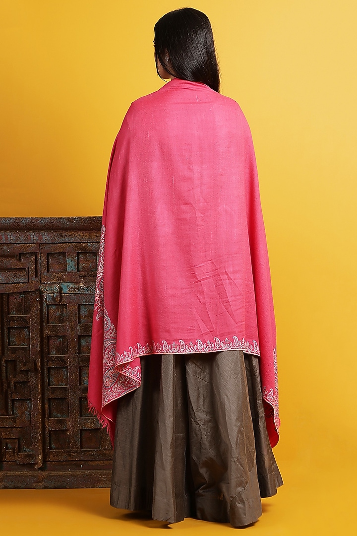 Pink Embroidered Handwoven Shawl by DUSALA  ACCESSORIES at Pernia's Pop Up Shop