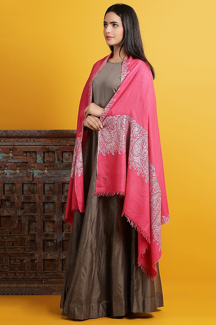 Pink Embroidered Handwoven Shawl by DUSALA  ACCESSORIES at Pernia's Pop Up Shop