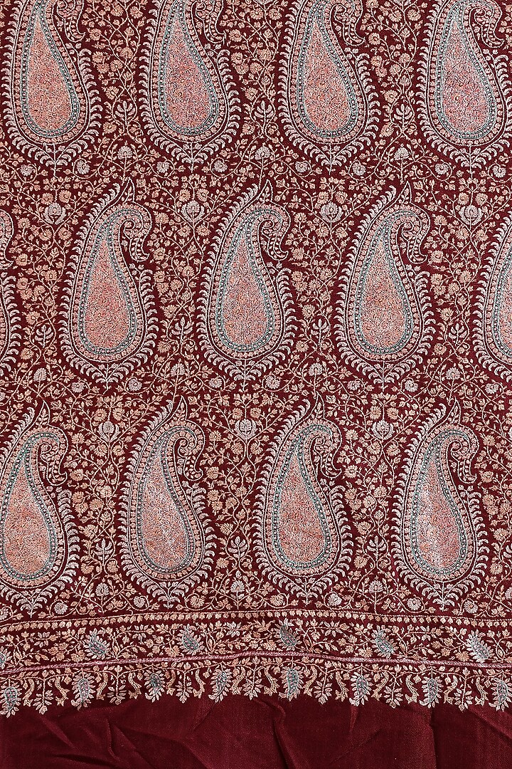 Maroon Hand Embroidered Handwoven Shawl by Dusala Men at Pernia's Pop Up Shop