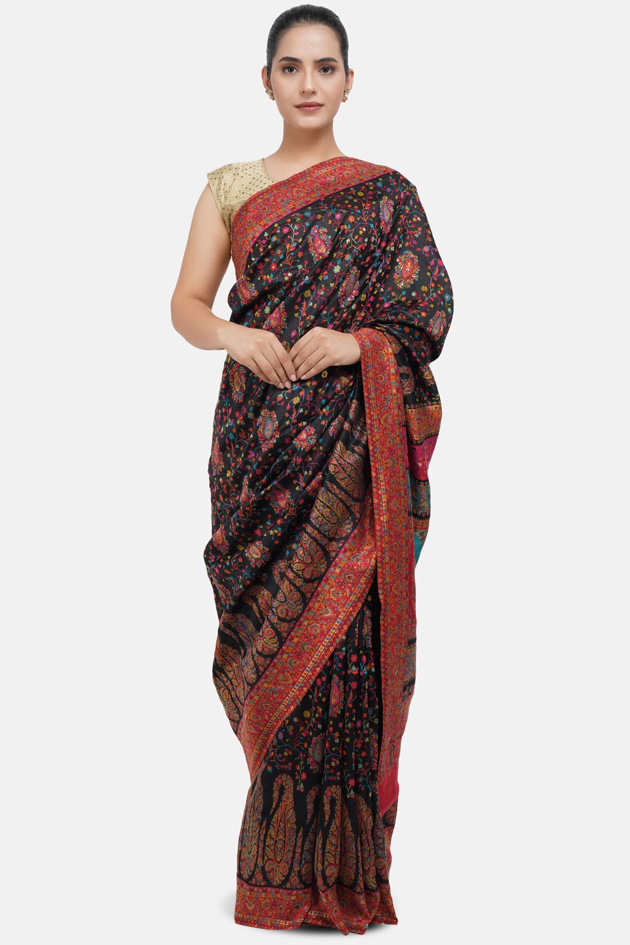 pure pashmina silk saree for women wear visit fourmatching.com to shop now  in 2023 | Art silk sarees, Blue saree, Saree designs