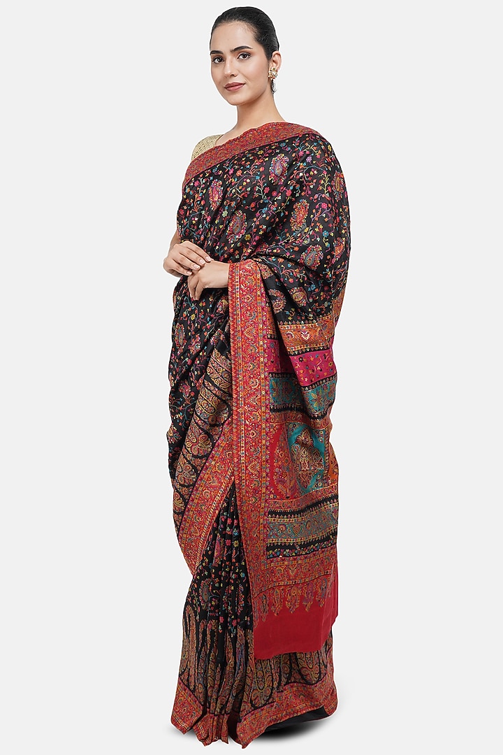Black Pashmina Silk Party Wear Saree by DUSALA  ACCESSORIES at Pernia's Pop Up Shop